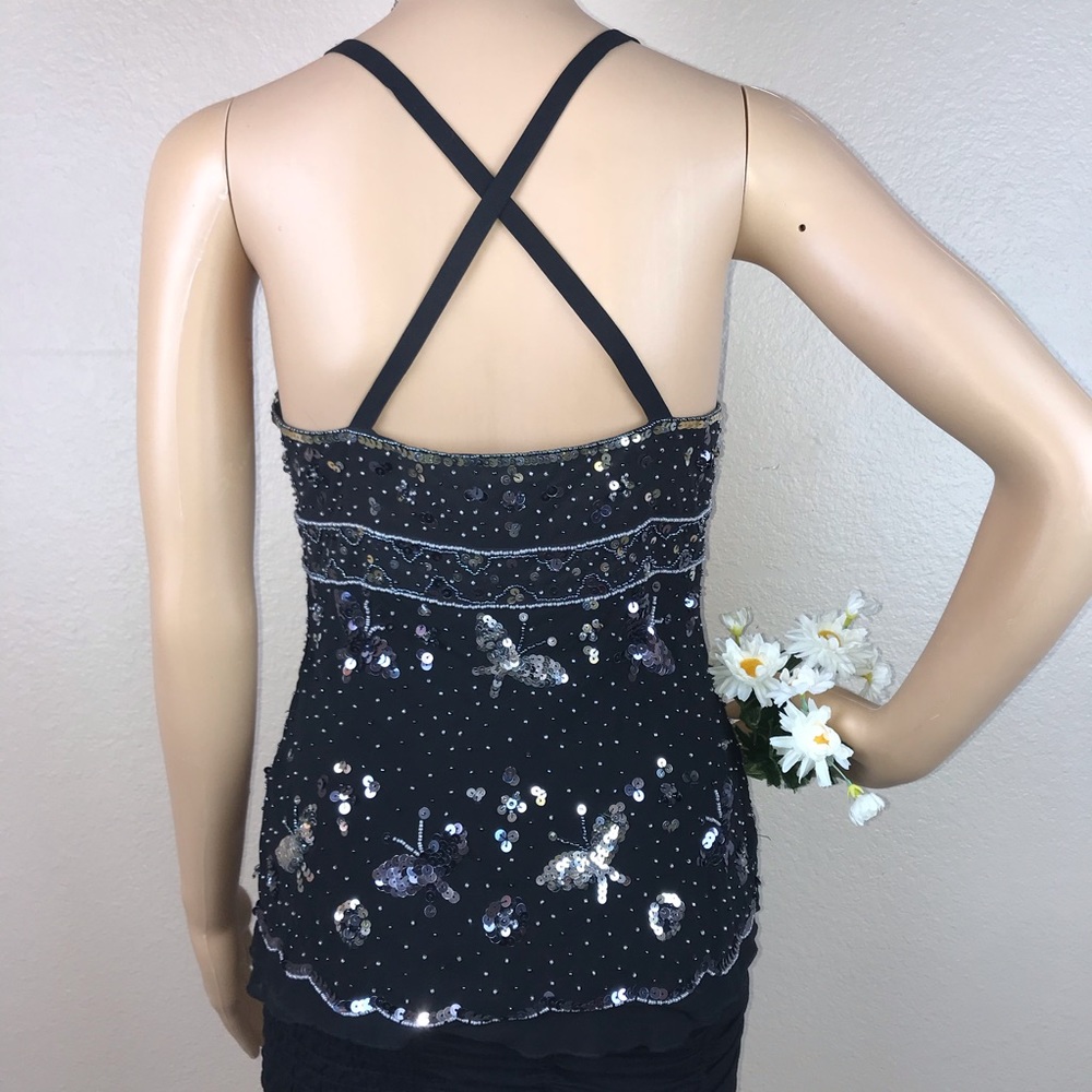 Bebe Beaded Sequin Embellished Silk Cami Tank Top - Picture 5 of 7